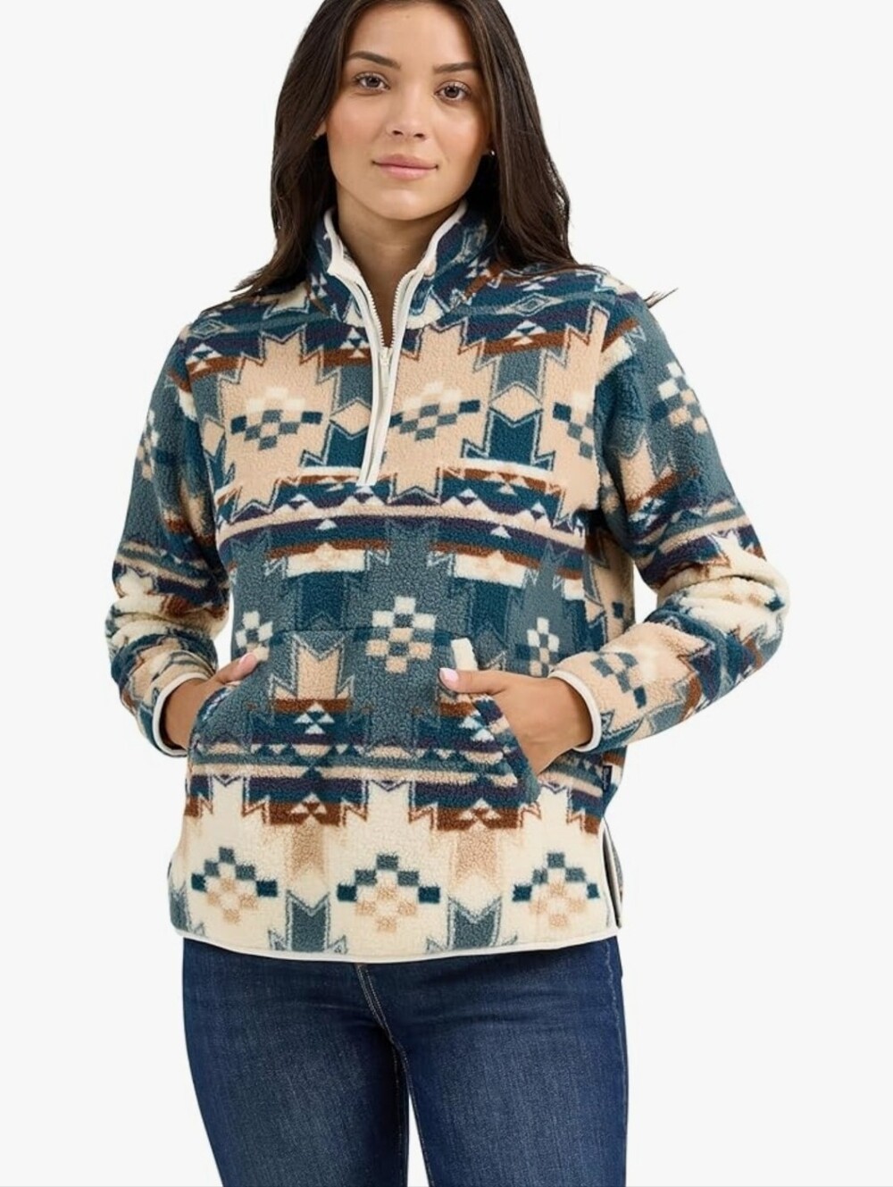 Wrangler Dusty Blue Retro Quarter Zip Sherpa Women's Pullover Jacket Size Large - Picture 15 of 16